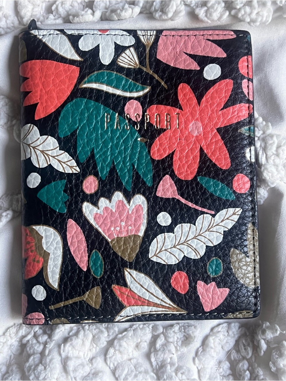 Fossil Floral Passport Wallet in Black, Pink & Teal